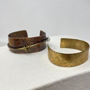 Handcrafted Adjustable Copper & Brass Cuff Bracelets Rustic Minimalist Artsy‎
